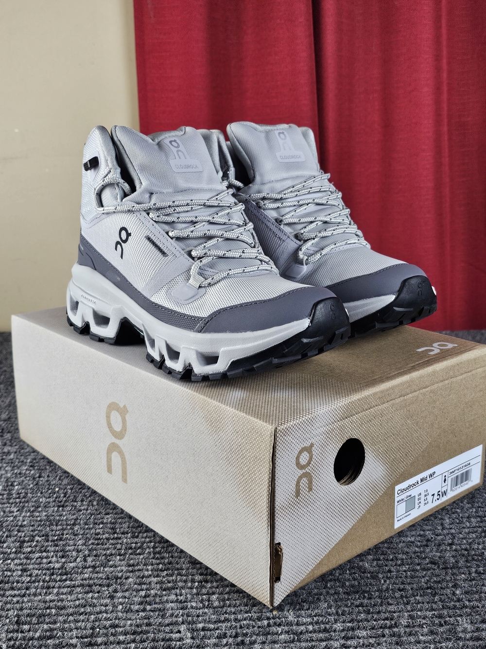 Womens On Clouds Cloudrock Waterproof Mid Hiking Boot Sneakers in Light Gray